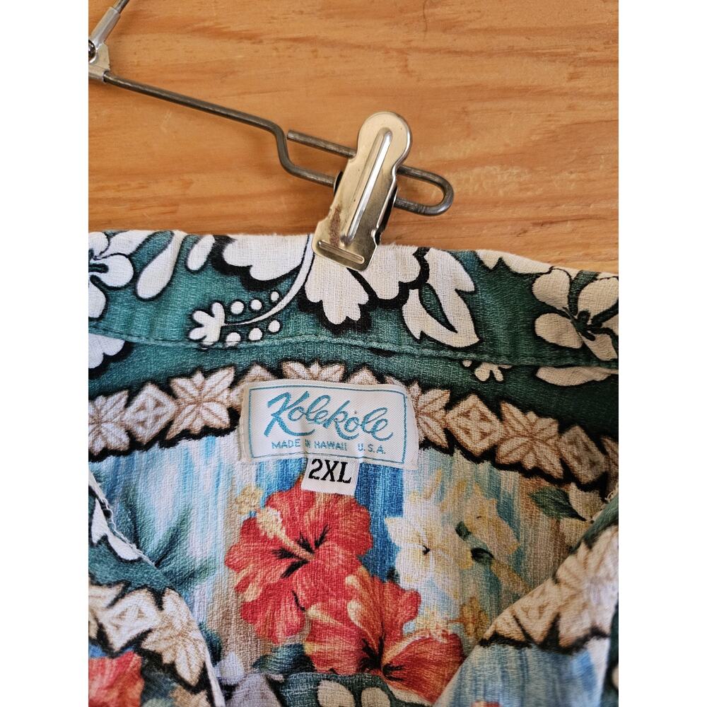 Kole Kole Hawaiian Barkcloth Floral Green Shirt Sz 2XL? 1970s - Picture 3 of 8
